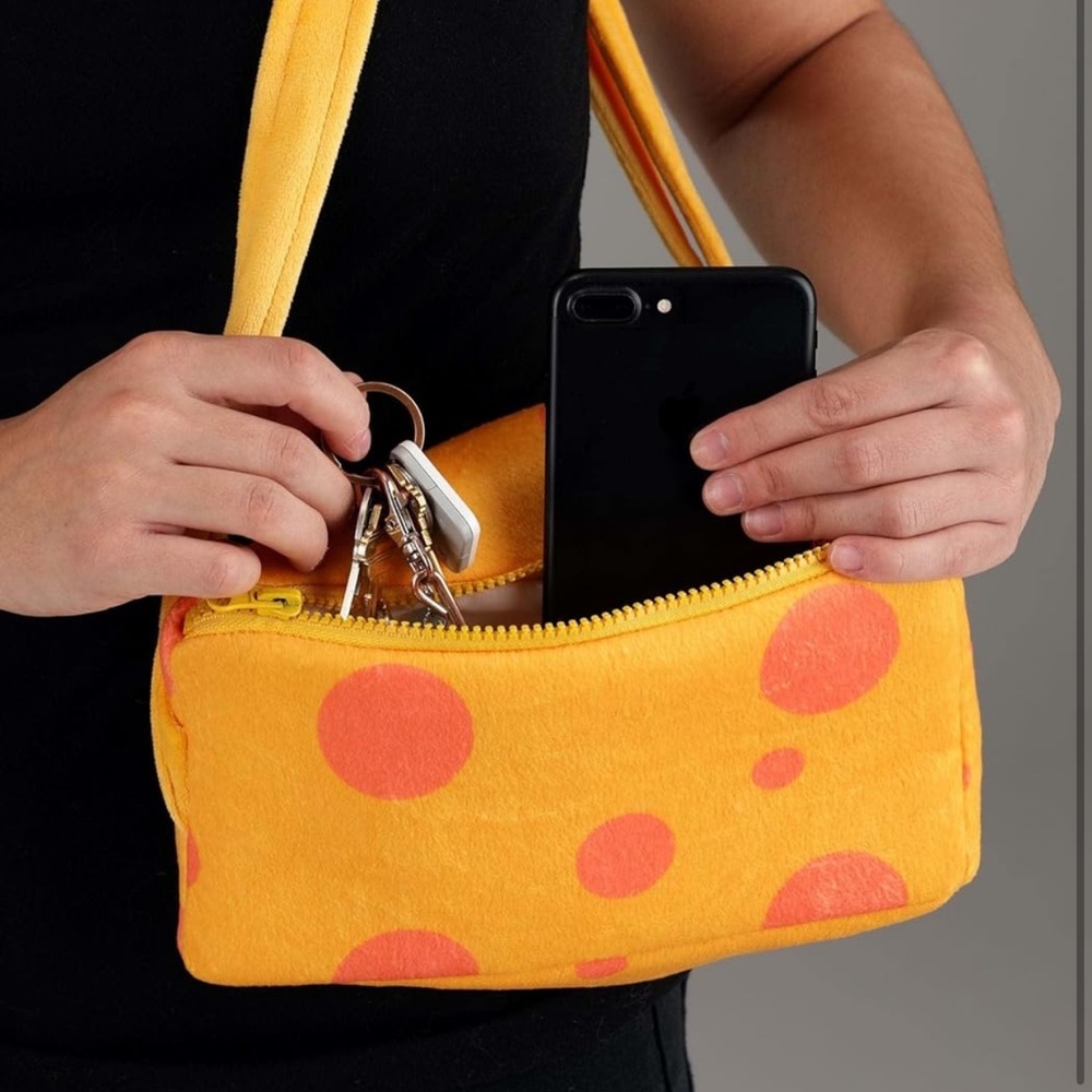 NWT Cool Plush Cheese Crossbody Bag Yellow Orange Swiss Wedge Novelty Fun - Picture 3 of 4